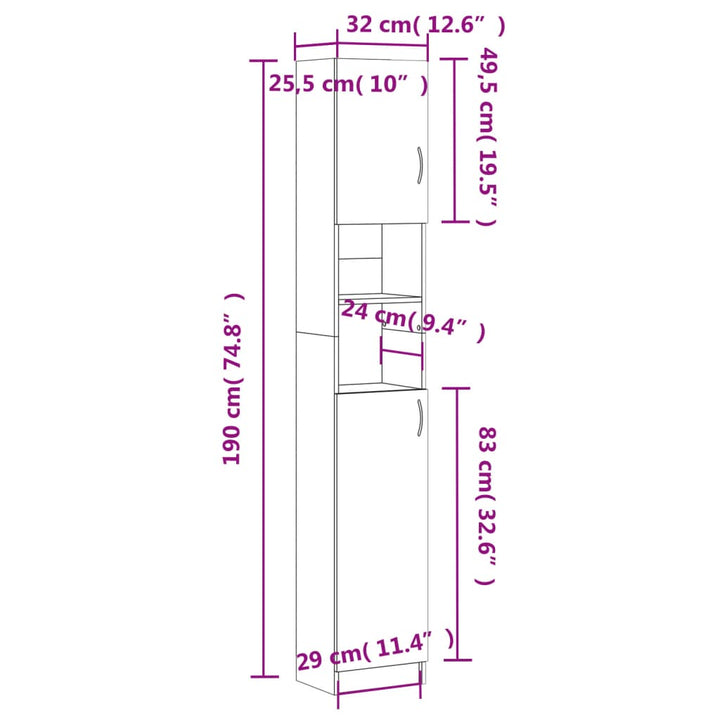 Badezimmerschrank Sonoma-Eiche 32X25,5X190 Cm Holzwerkstoff