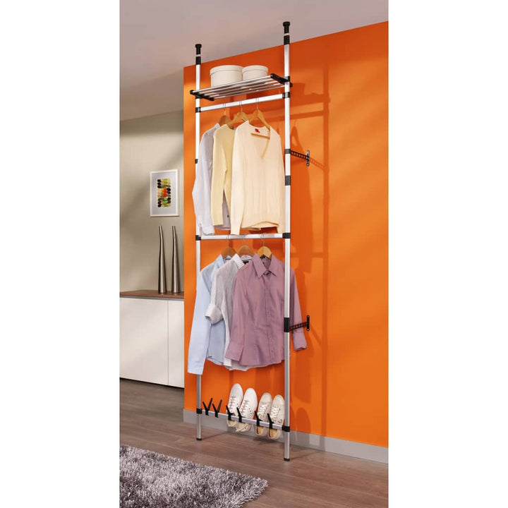 Teleskop-Garderobe Mit Stangen Und Regal Aluminium