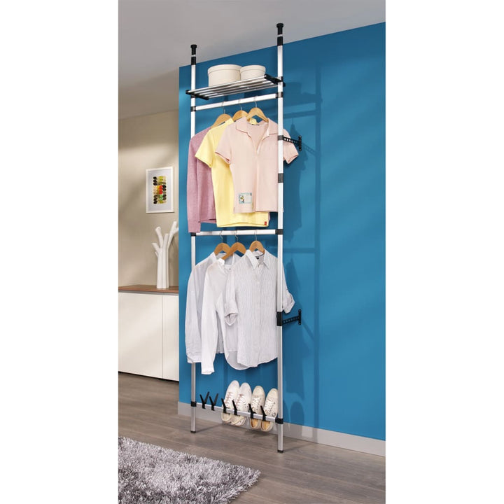 Teleskop-Garderobe Mit Stangen Und Regal Aluminium