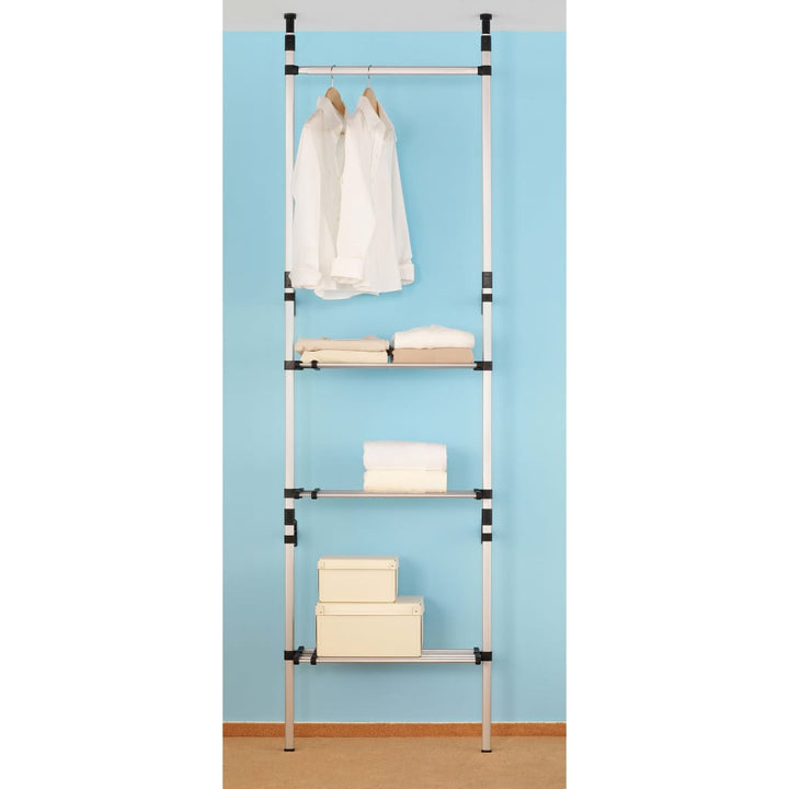 Teleskop-Garderobe Mit Stangen Und Regal Aluminium