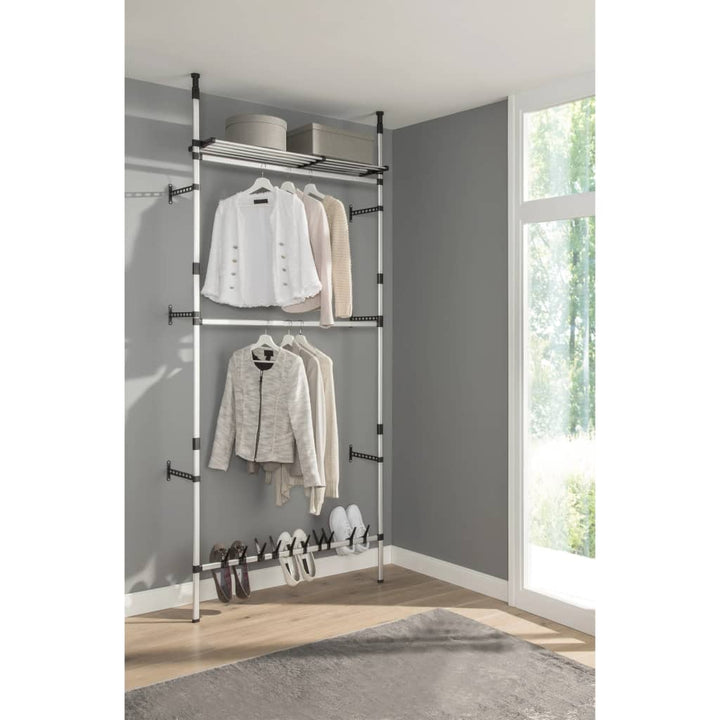 Teleskop-Garderobe Mit Stangen Und Regal Aluminium