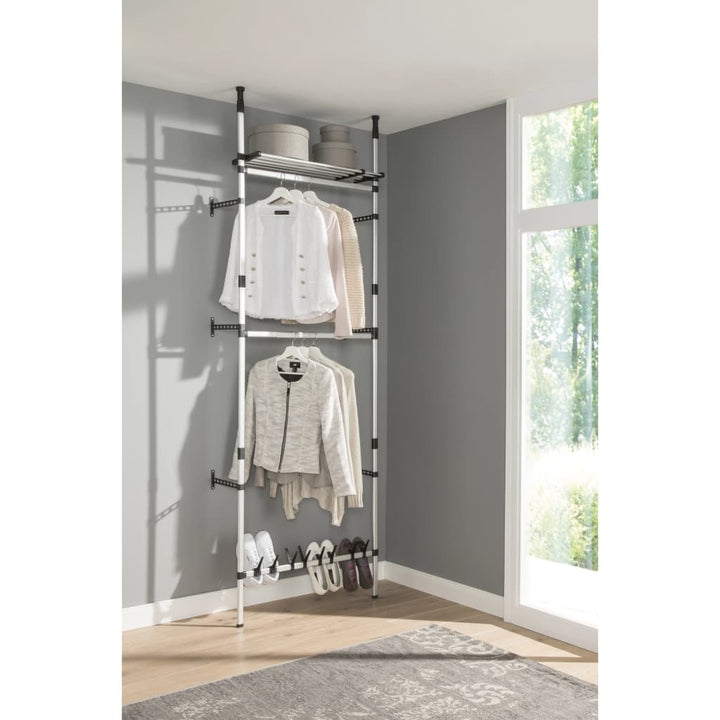 Teleskop-Garderobe Mit Stangen Und Regal Aluminium