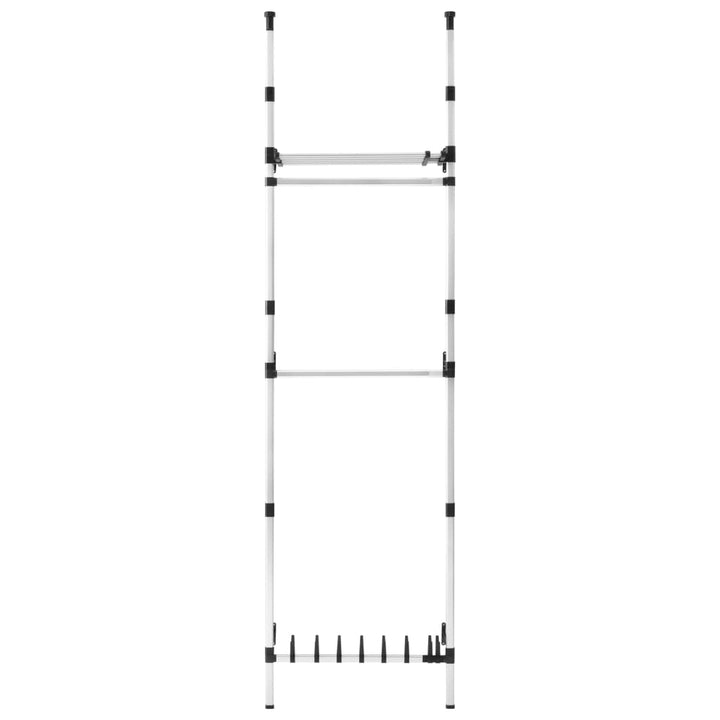 Teleskop-Garderobe Mit Stangen Und Regal Aluminium