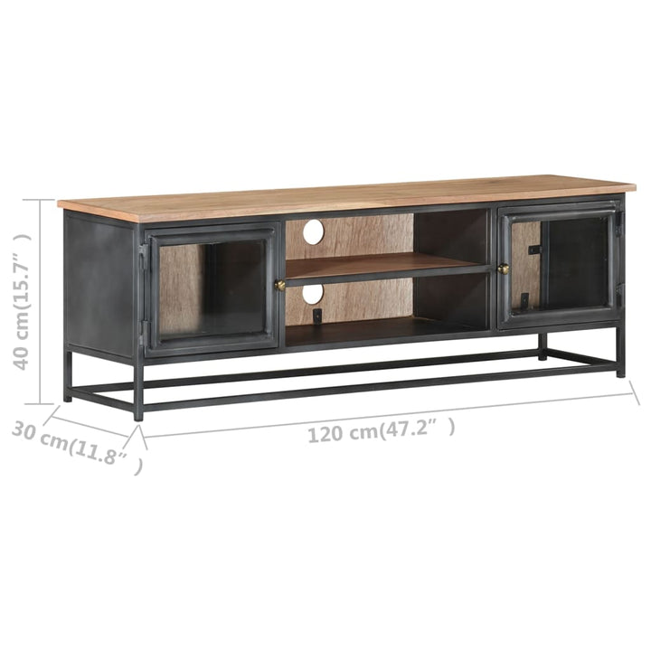 Tv-Schrank Grau 120X30X40 Cm Massivholz Akazie Und Stahl