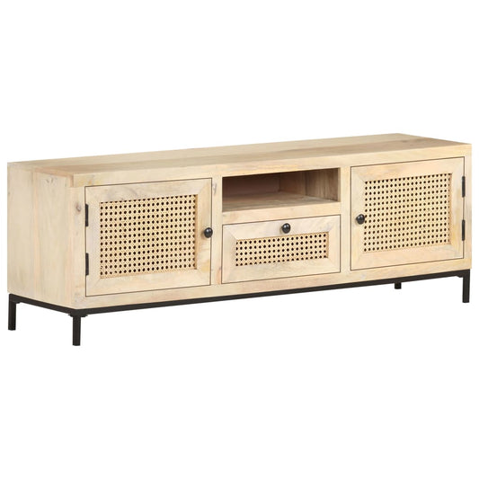 Tv-Schrank 120X30X40 Cm Mango Massivholz Und Rohrgeflecht