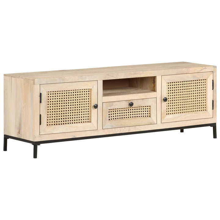 Tv-Schrank 120X30X40 Cm Mango Massivholz Und Rohrgeflecht