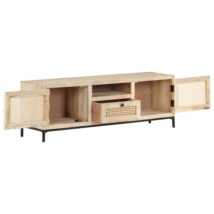 Tv-Schrank 120X30X40 Cm Mango Massivholz Und Rohrgeflecht