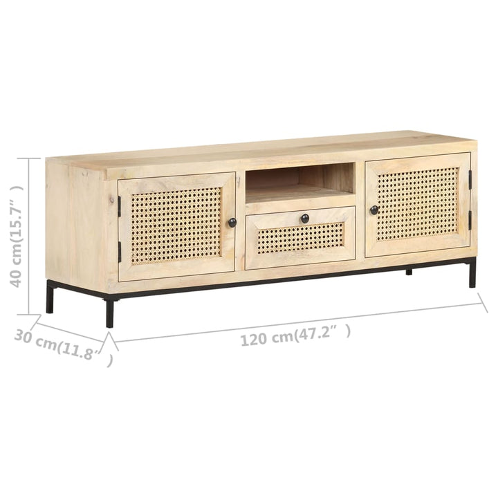 Tv-Schrank 120X30X40 Cm Mango Massivholz Und Rohrgeflecht