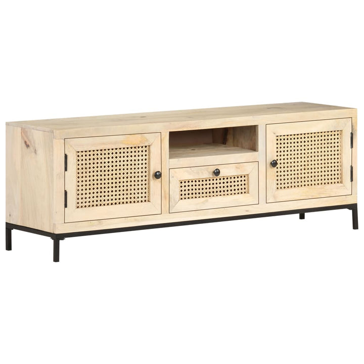 Tv-Schrank 120X30X40 Cm Mango Massivholz Und Rohrgeflecht