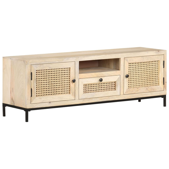 Tv-Schrank 120X30X40 Cm Mango Massivholz Und Rohrgeflecht