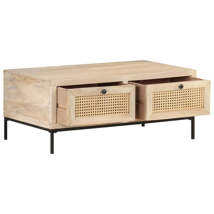 Couchtisch 90X50X37 Cm Mango Massivholz Und Rohrgeflecht