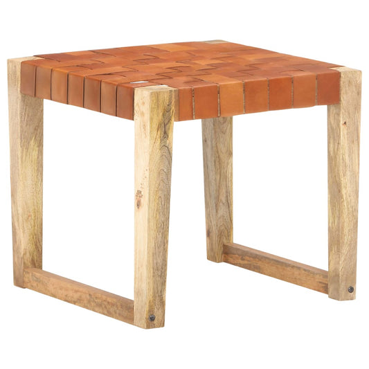 Hocker Hell Echtleder Und Mango Massivholz