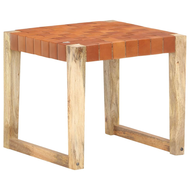 Hocker Hell Echtleder Und Mango Massivholz