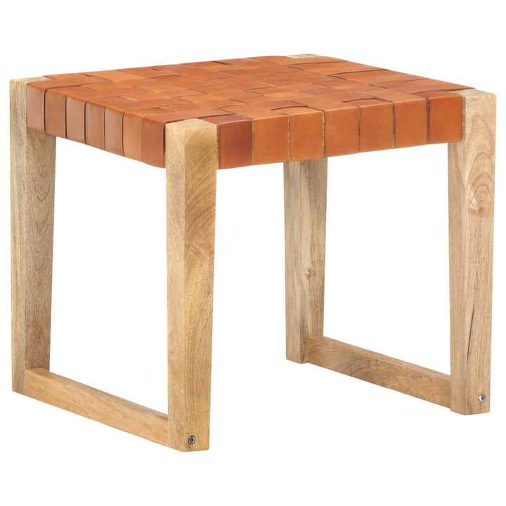 Hocker Hell Echtleder Und Mango Massivholz