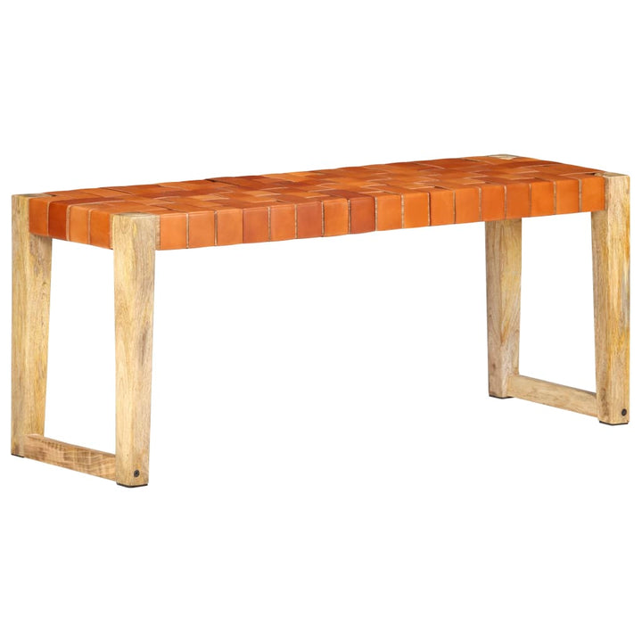 Bank 110 Cm Echtleder Und Massivholz Mango