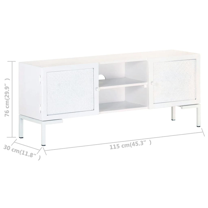 Tv-Schrank Weiß 115X30X46 Cm Massivholz Mango Cappuccino