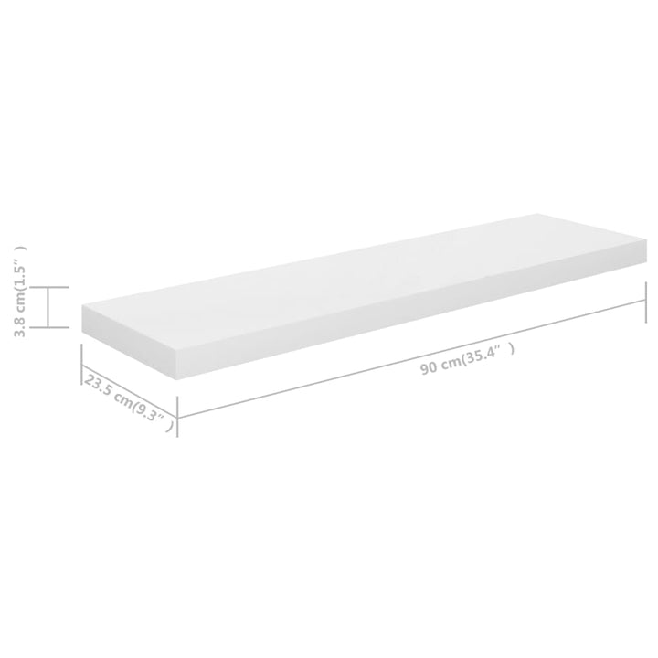 Schweberegal 90X23,5X3,8 Cm Mdf Hochglanz-Weiß