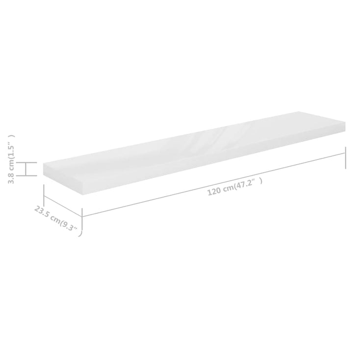 Schweberegal 120X23,5X3,8 Cm Mdf Hochglanz-Weiß