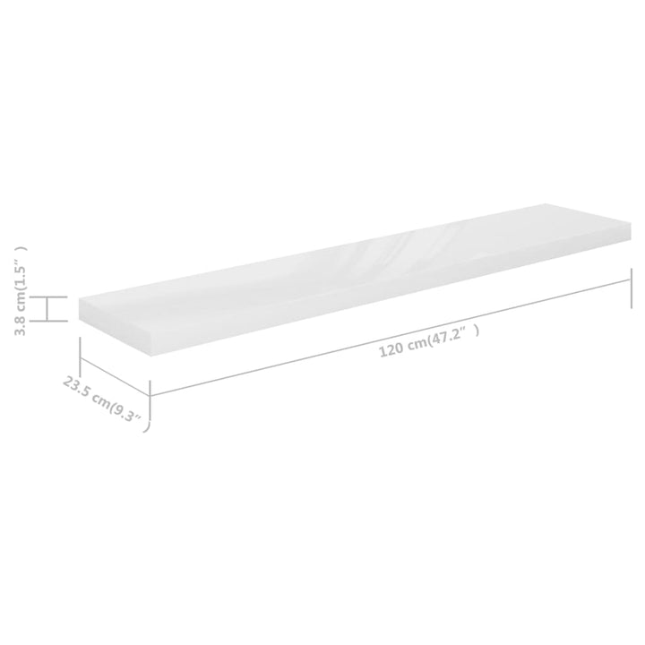 Schweberegale 2 Stk. 120X23,5X3,8 Cm Mdf Hochglanz-Weiß