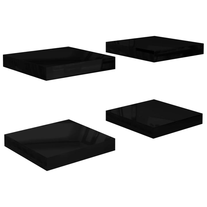 Schweberegale 4 Stk. 23X23,5X3,8 Cm Mdf Hochglanz-Schwarz