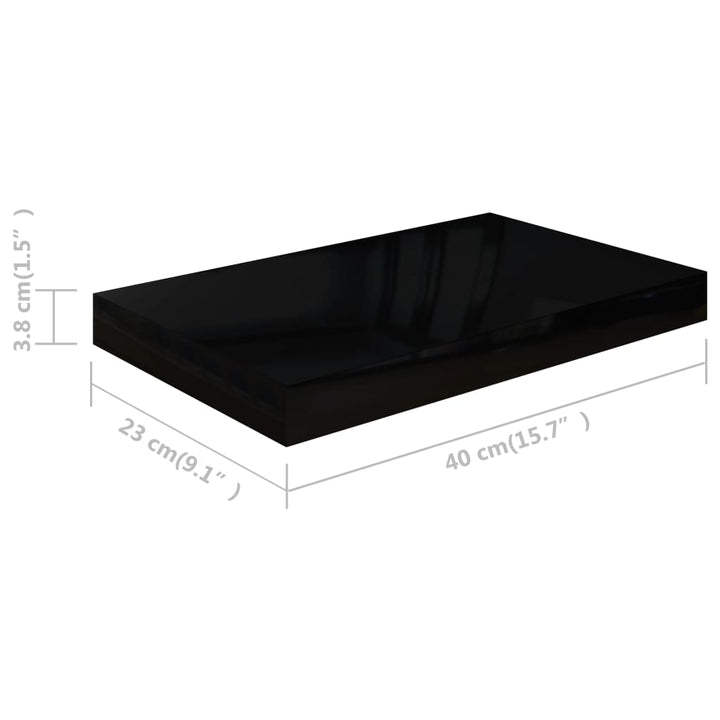 Schweberegale 2 Stk. 40X23X3,8 Cm Mdf Hochglanz-Schwarz