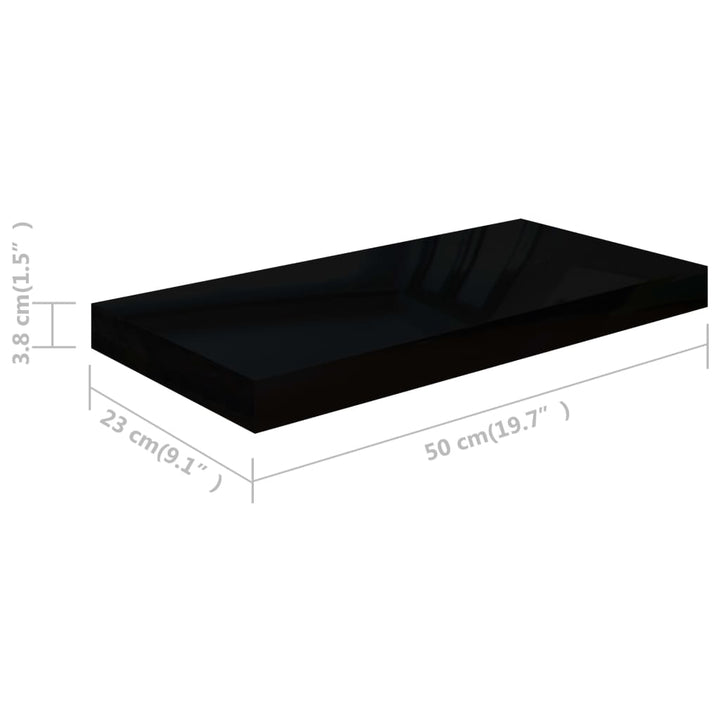 Schweberegale 2 Stk. 50X23X3,8 Cm Mdf Hochglanz-Schwarz