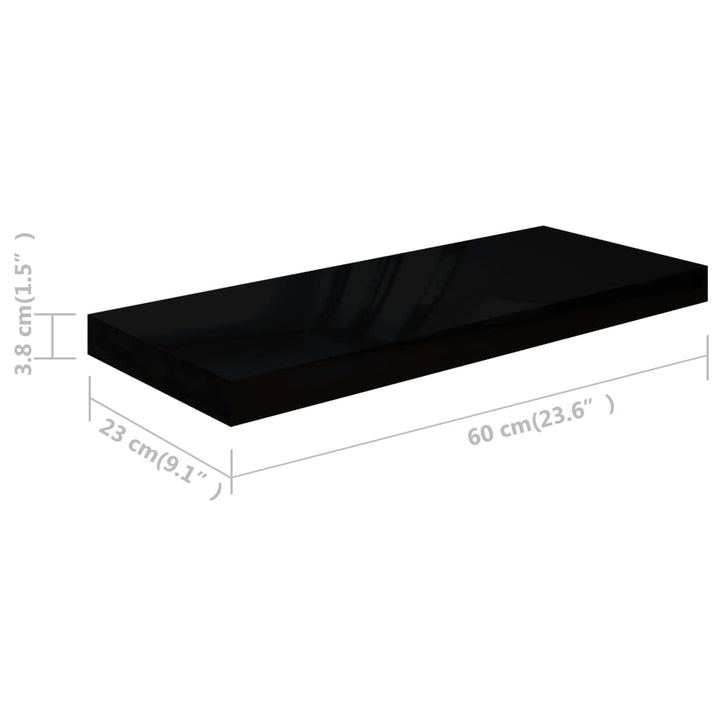 Schweberegal 60X23,5X3,8 Cm Mdf Hochglanz-Schwarz