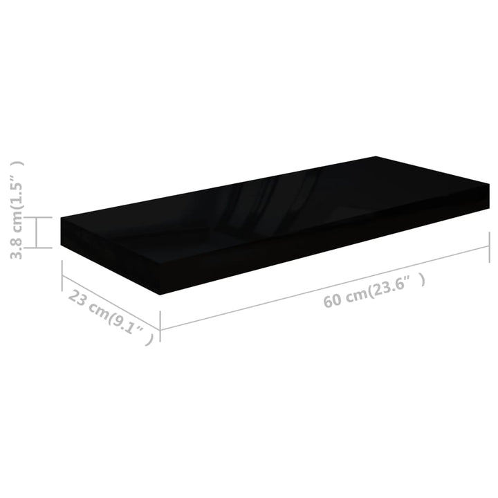 Schweberegale 4 Stk. 60X23,5X3,8 Cm Mdf Hochglanz-Schwarz