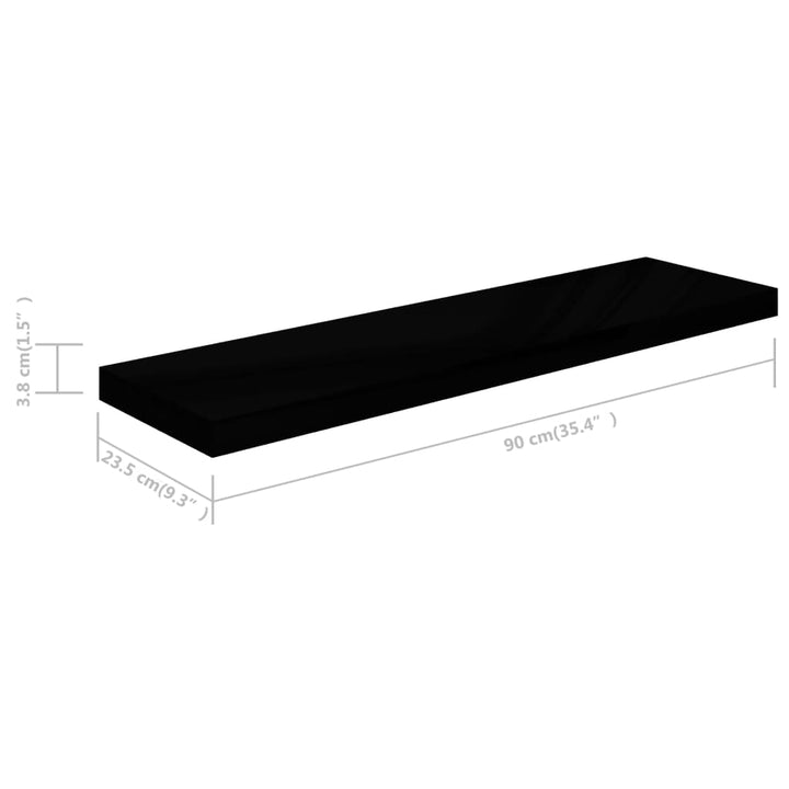 Schweberegal 90X23,5X3,8 Cm Mdf Hochglanz-Schwarz