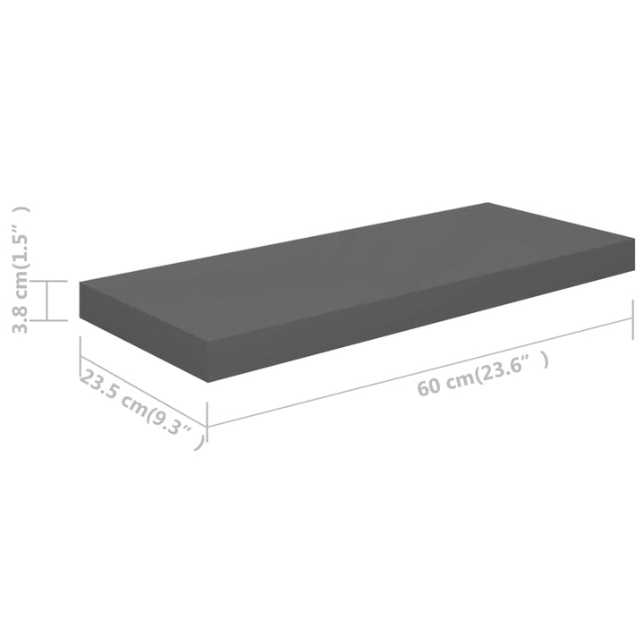 Schweberegal 60X23,5X3,8 Cm Mdf Hochglanz-Grau