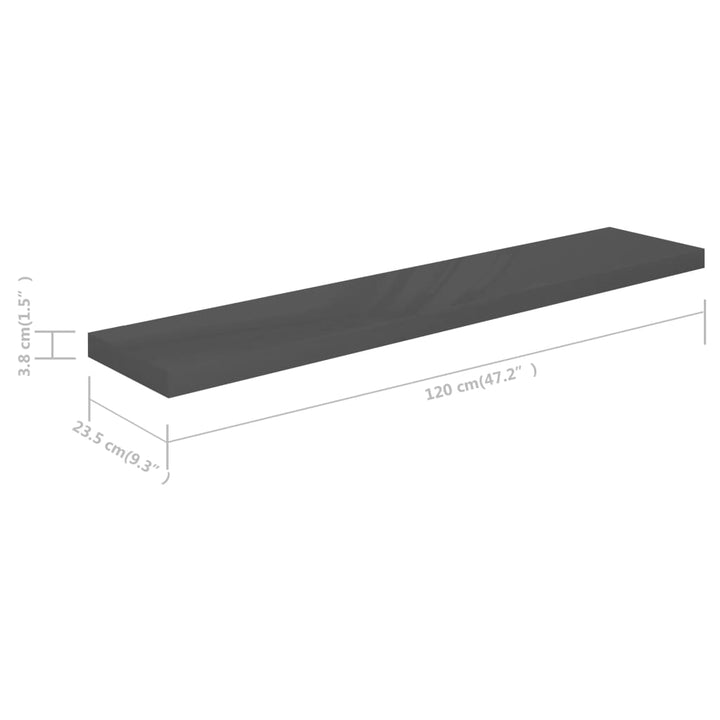 Schweberegal 120X23,5X3,8 Cm Mdf Hochglanz-Grau