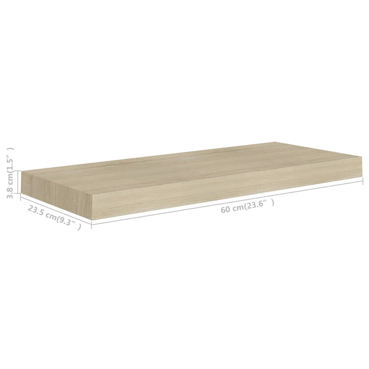 Schwebendes Wandregal Farben 60X23,5X3,8 Cm Mdf Eiche