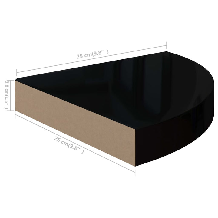 Eck-Schweberegal 25X25X3,8 Cm Mdf Hochglanz-Schwarz