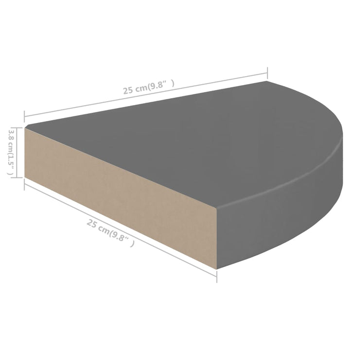 Eck-Schweberegal 25X25X3,8 Cm Mdf Hochglanz-Grau