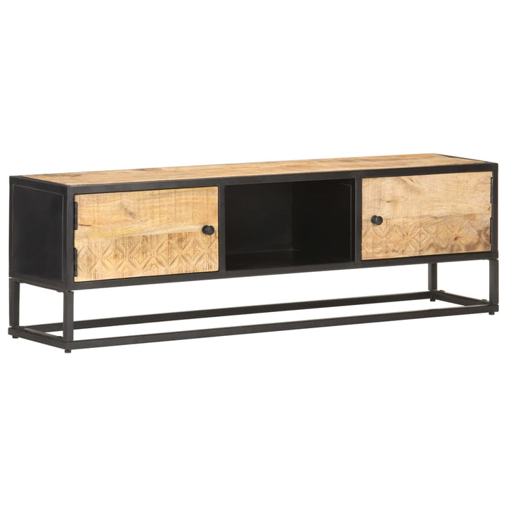 Tv-Schrank Mit Geschnitzter Tür 130X30X40 Cm Raues Mangoholz