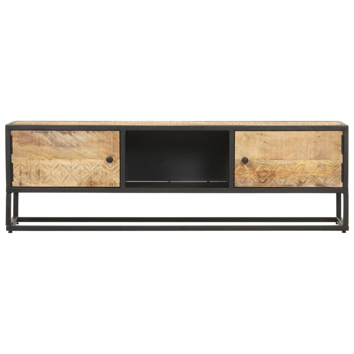 Tv-Schrank Mit Geschnitzter Tür 130X30X40 Cm Raues Mangoholz