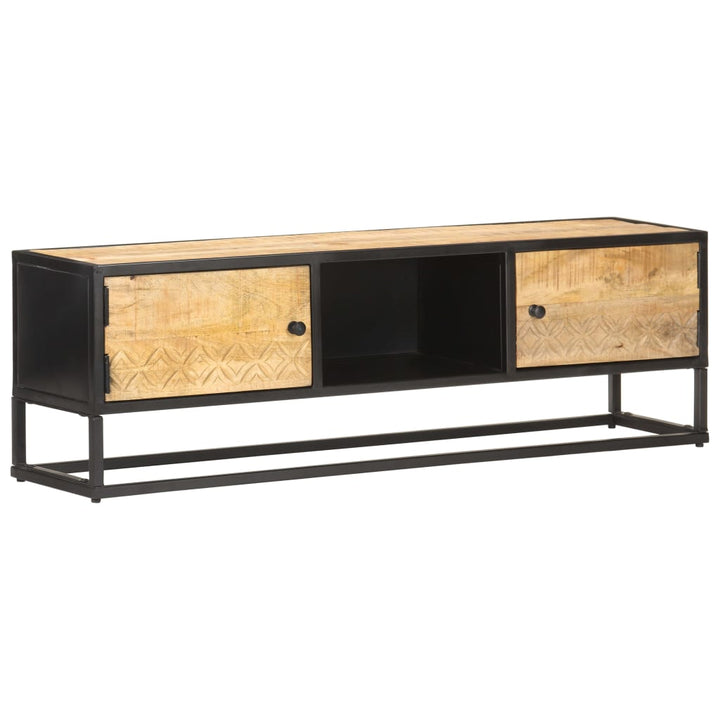 Tv-Schrank Mit Geschnitzter Tür 130X30X40 Cm Raues Mangoholz