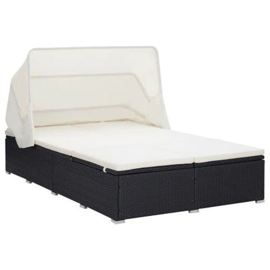 2-Personen-Sonnenliege Mit Auflage Poly Rattan