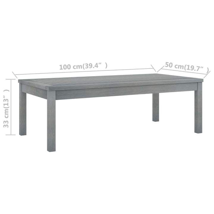 Couchtisch 100X50X33 Cm Grau Massivholz Akazie