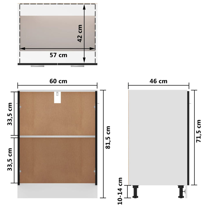 Unterschrank 60X46X81,5 Cm Holzwerkstoff Schwarz