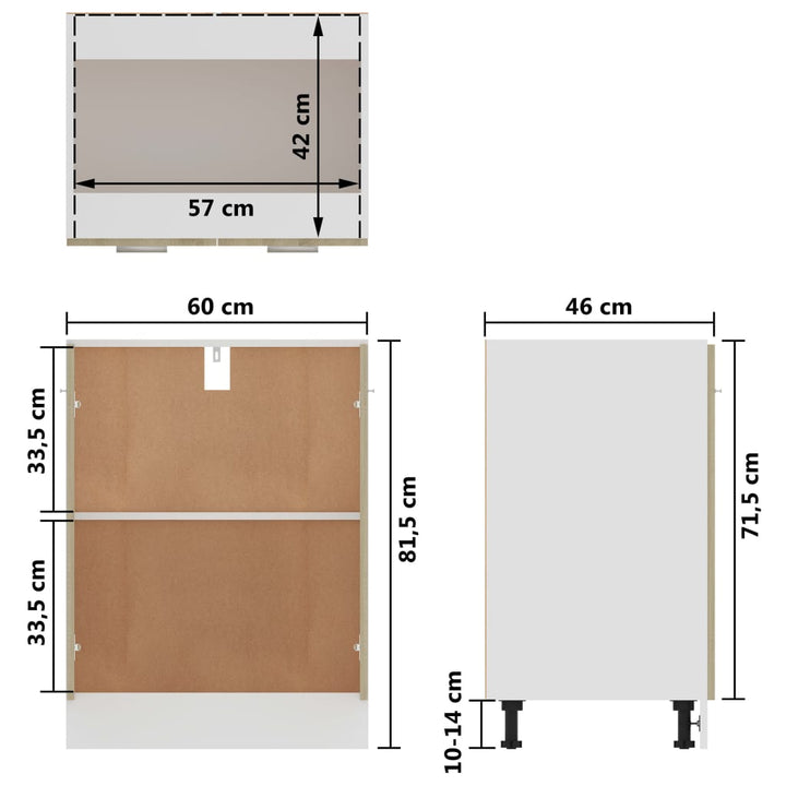 Unterschrank Sonoma-Eiche 60X46X81,5 Cm Holzwerkstoff Sonoma Eiche