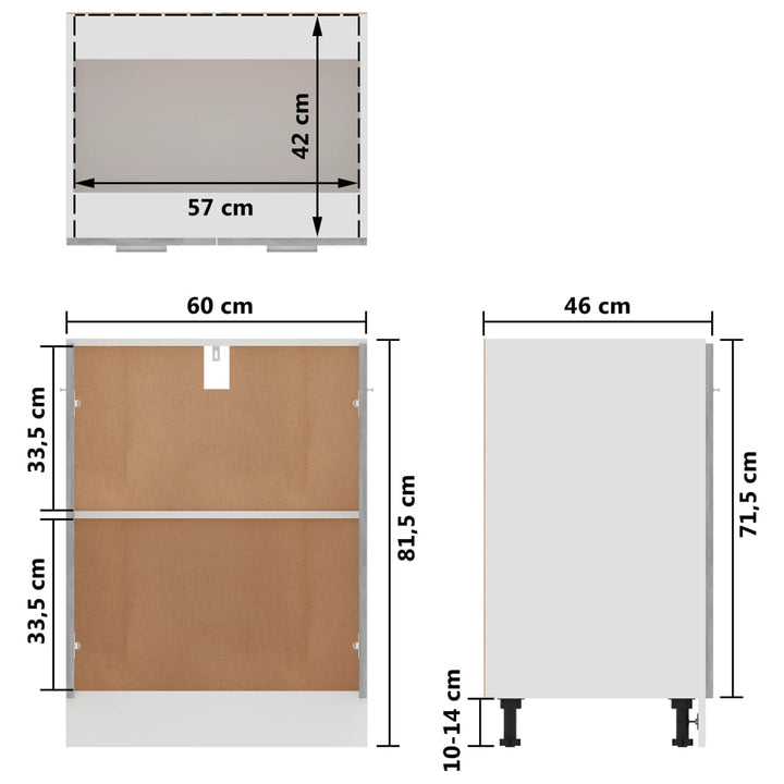 Unterschrank 60X46X81,5 Cm Holzwerkstoff Betongrau