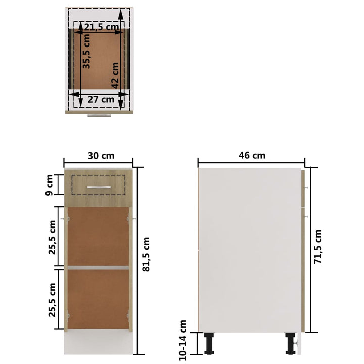 Schubunterschrank Sonoma-Eiche 30X46X81,5 Cm Holzwerkstoff Sonoma Eiche