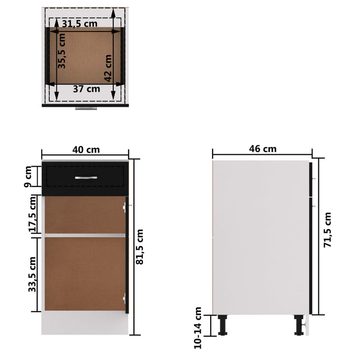 Schubunterschrank 40X46X81,5 Cm Holzwerkstoff Schwarz