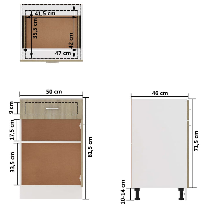 Schubunterschrank Sonoma-Eiche 50X46X81,5 Cm Holzwerkstoff Sonoma Eiche