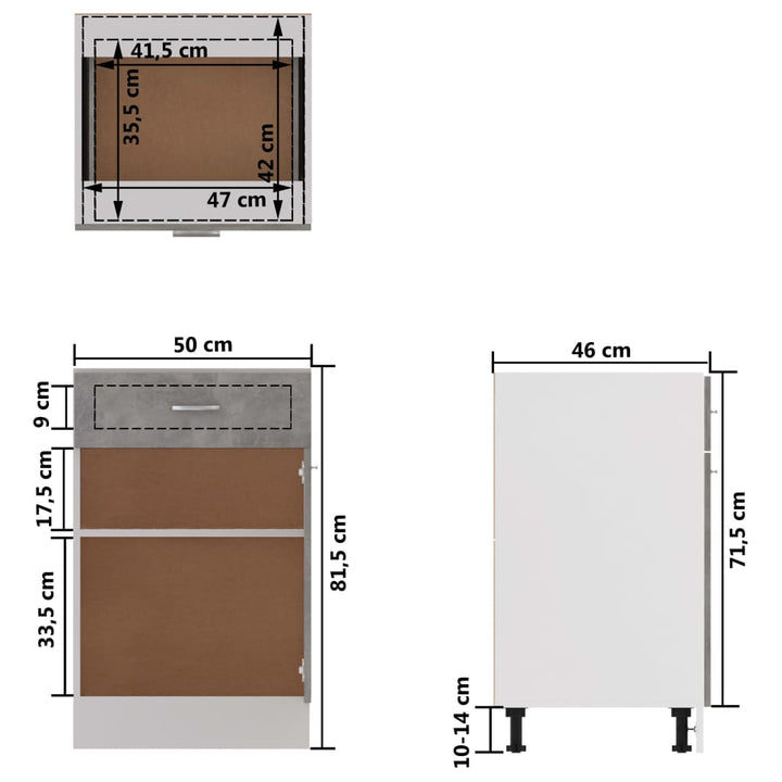 Schubunterschrank 50X46X81,5 Cm Holzwerkstoff Betongrau