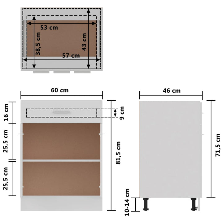 Schubunterschrank 60X46X81,5 Cm Holzwerkstoff Weiß