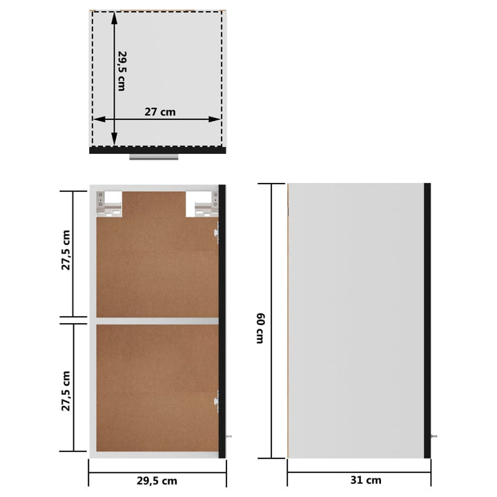 Hängeschrank 29,5X31X60 Cm Holzwerkstoff Schwarz