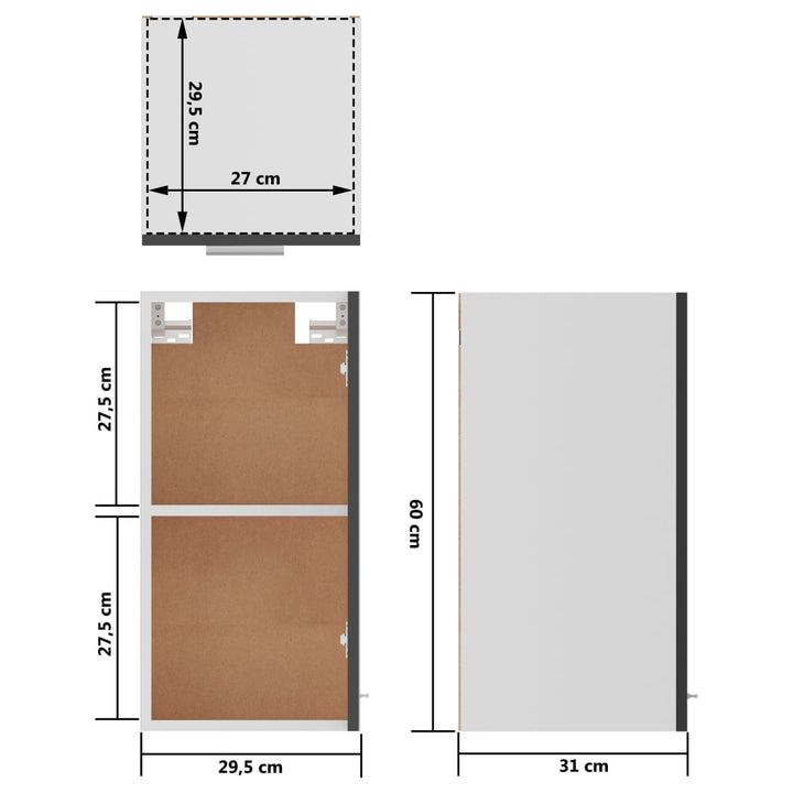 Hängeschrank 29,5X31X60 Cm Holzwerkstoff Hochglanz-Grau