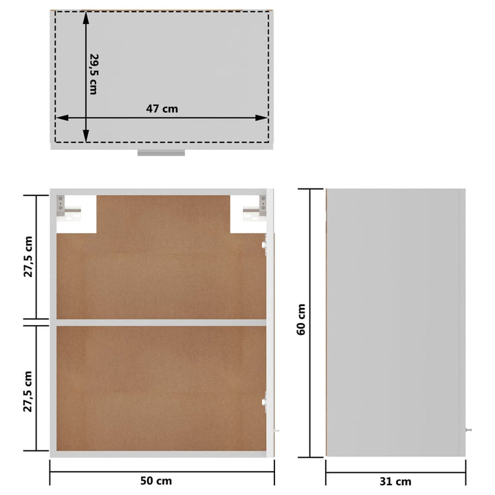 Hängeschrank 50X31X60 Cm Holzwerkstoff Hochglanz-Weiß